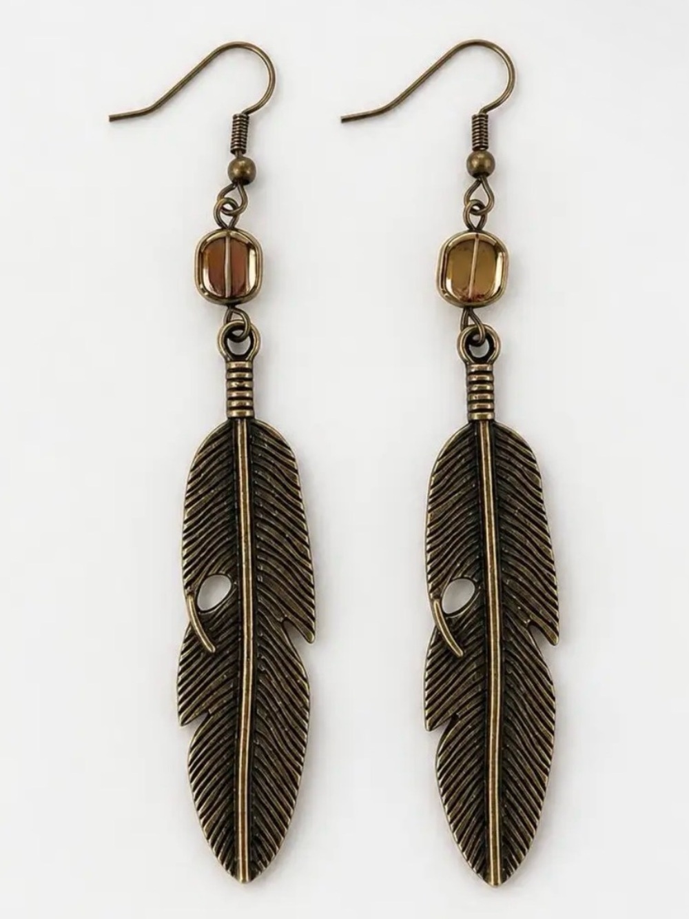 Zelda Bronze Feather Drop Earrings